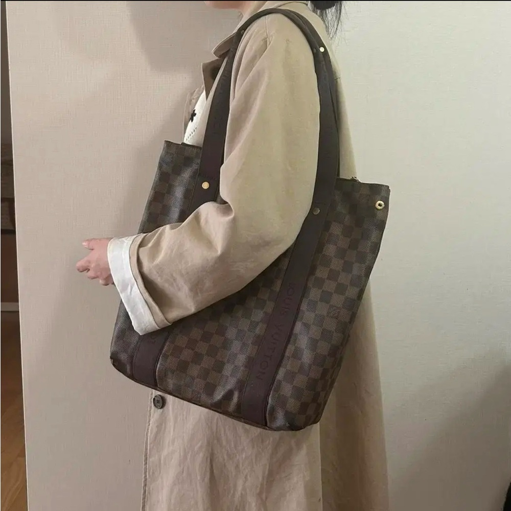 Louis Vuitton Kababobur Damier Ebene Monogram Checkered Leather Canvas Tote Bag
